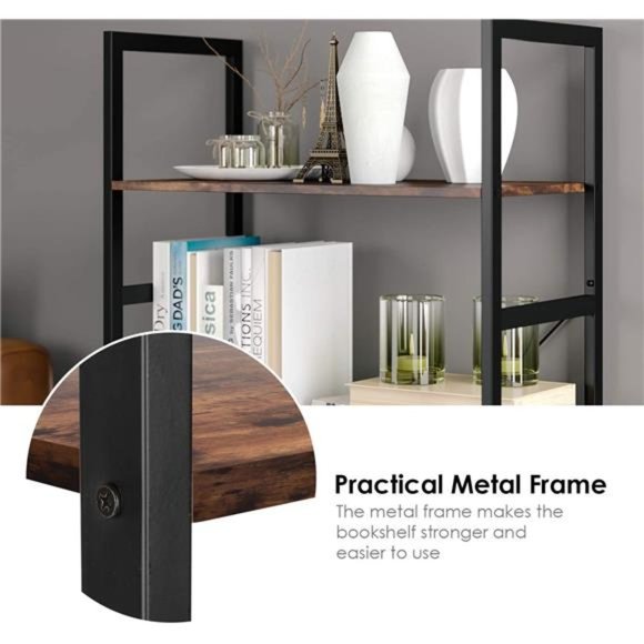 Bookshelf Rack 5 Tier Vintage Bookcase Shelf - Picture 5 of 7